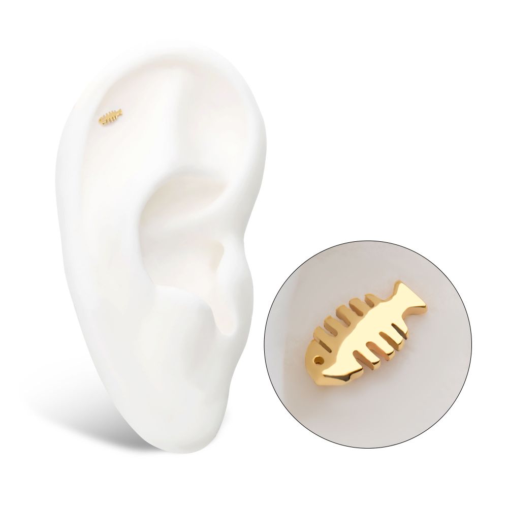 14Kt Yellow Gold Threadless with Fish Bone Top