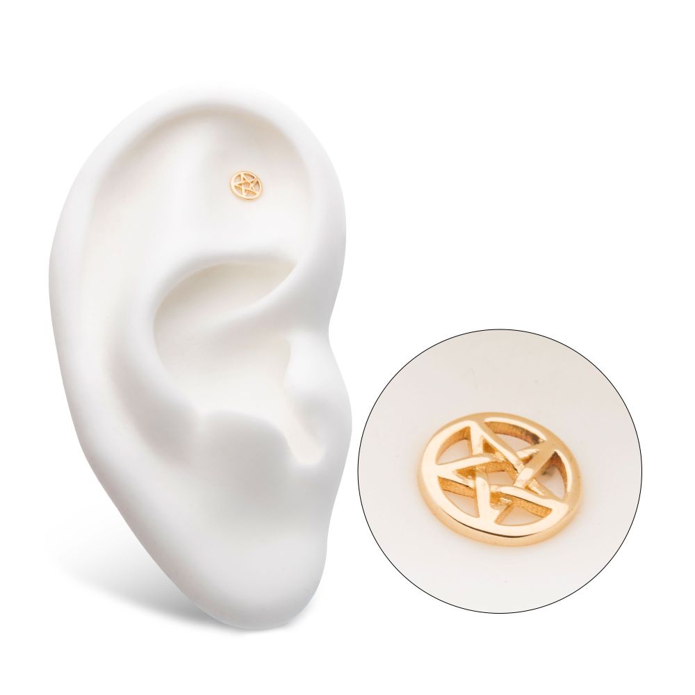 14Kt Gold Threadless with Pentagram Top
