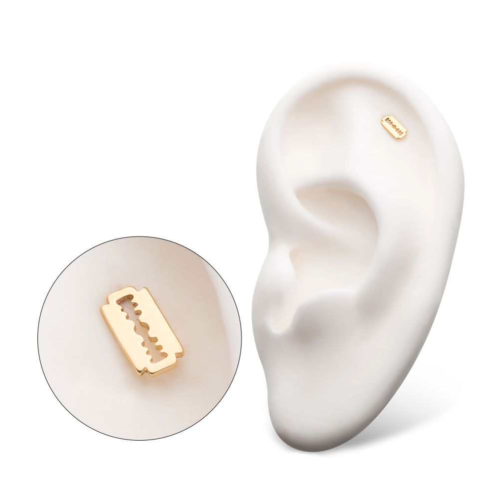 14Kt Gold Threadless with Razor Blade Top