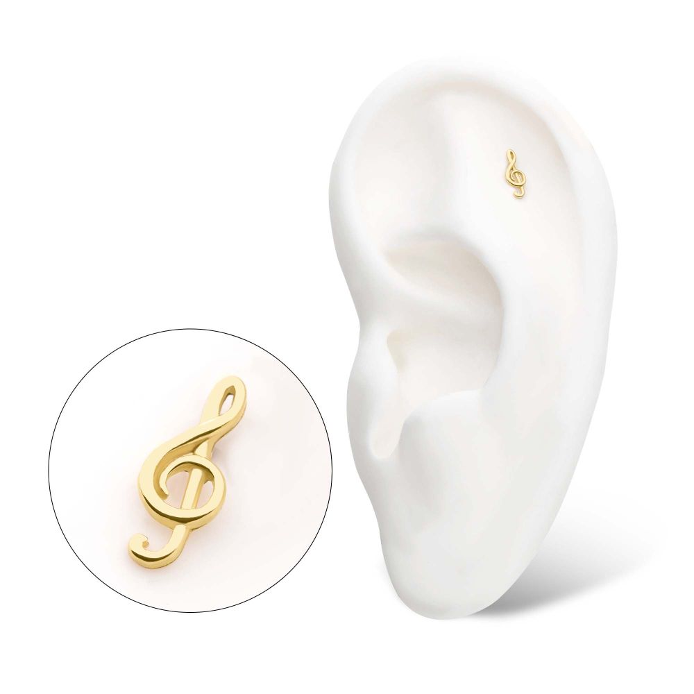 14Kt Yellow Gold Threadless with G Clef Musical Symbol Top