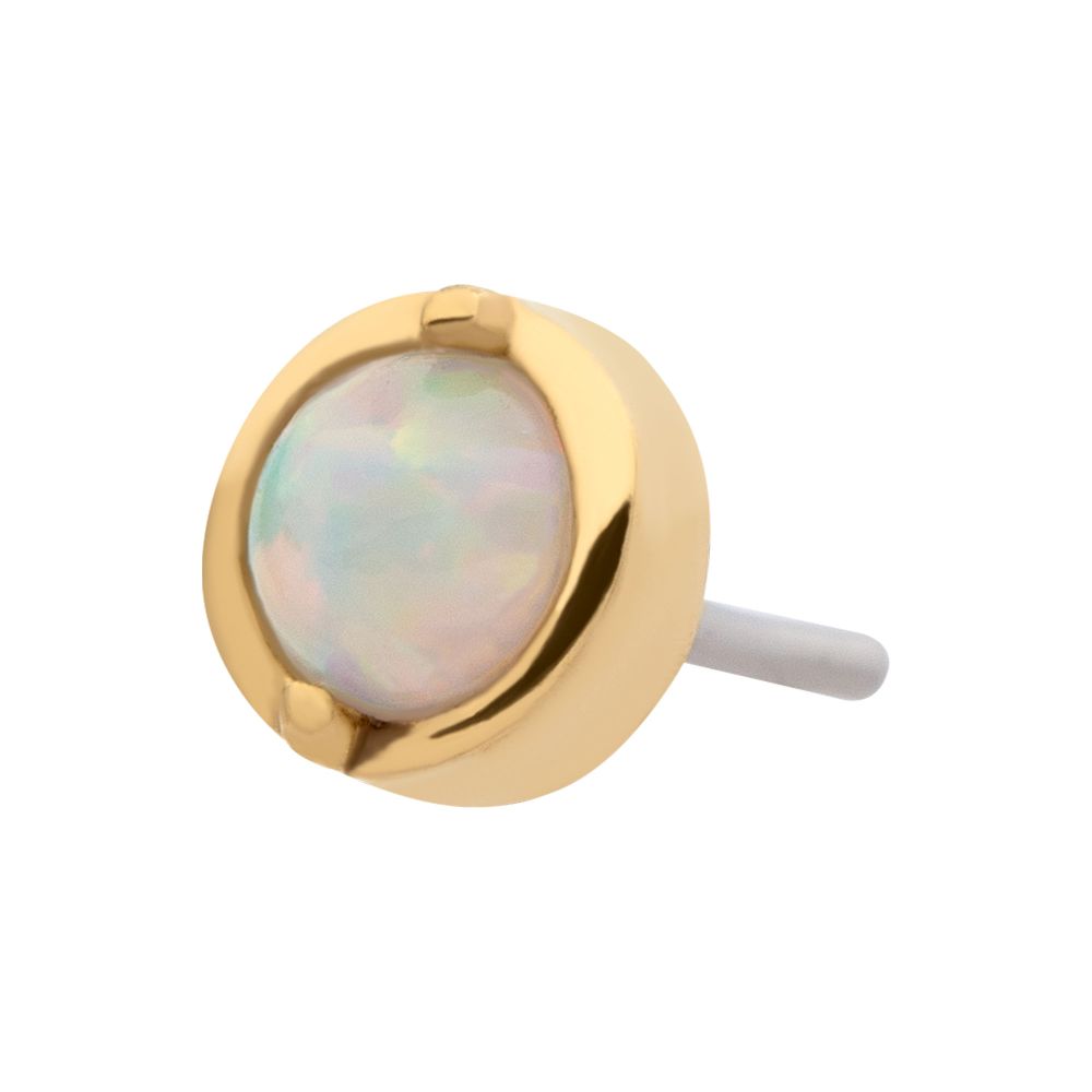 14Kt Yellow Gold Threadless with 2-Prong Set White Opal Round Top