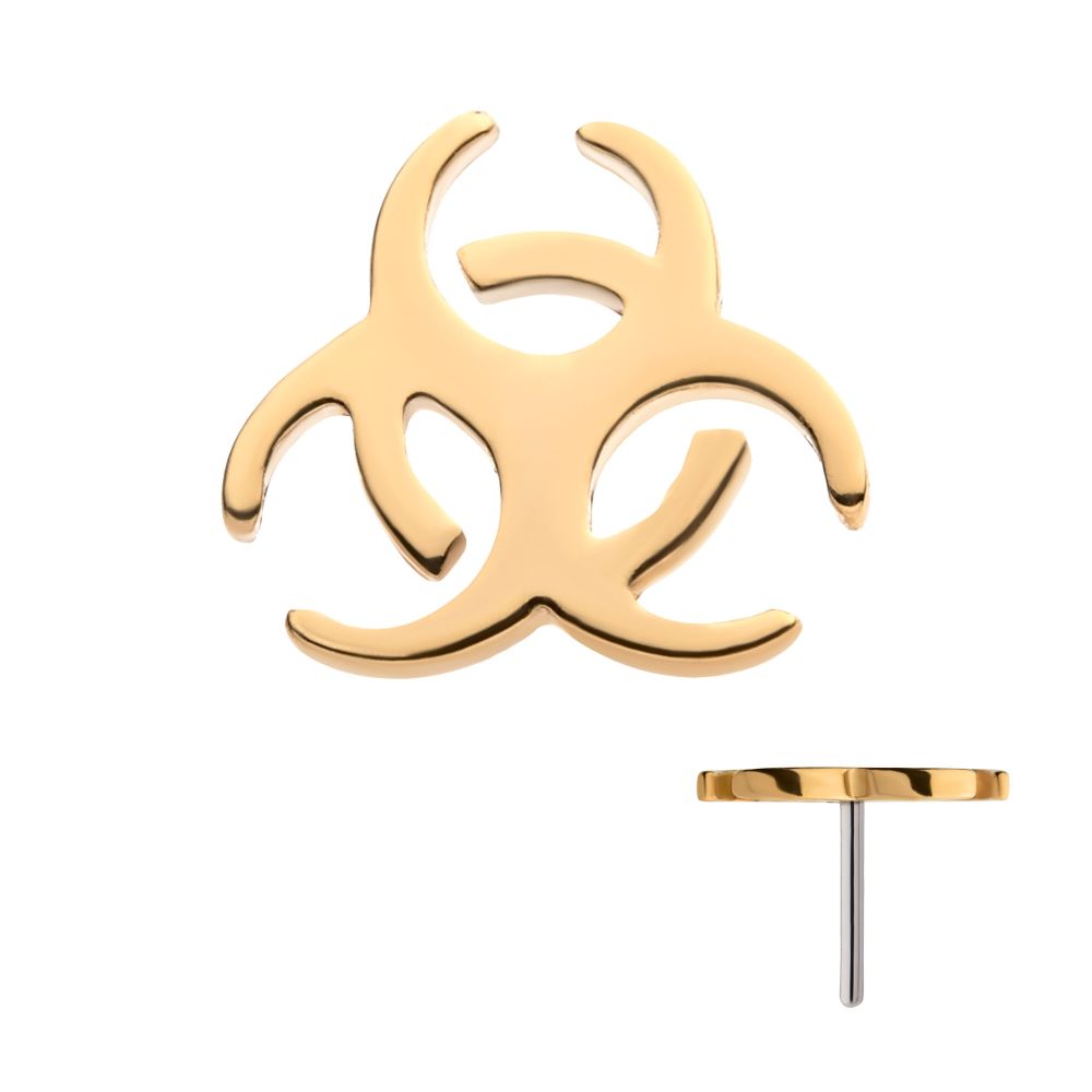 14Kt Yellow Gold Threadless with Biohazard Symbol Top
