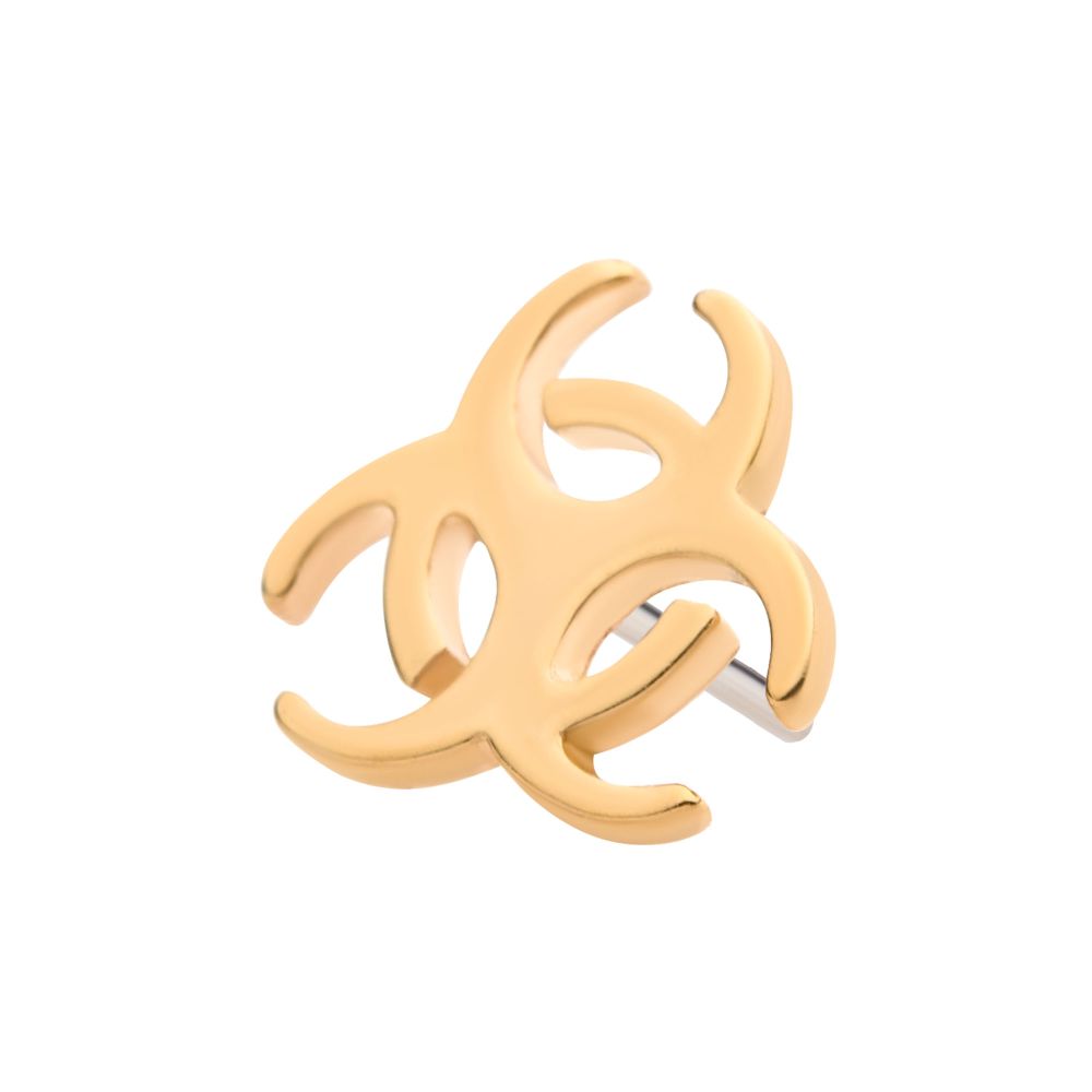 14Kt Yellow Gold Threadless with Biohazard Symbol Top