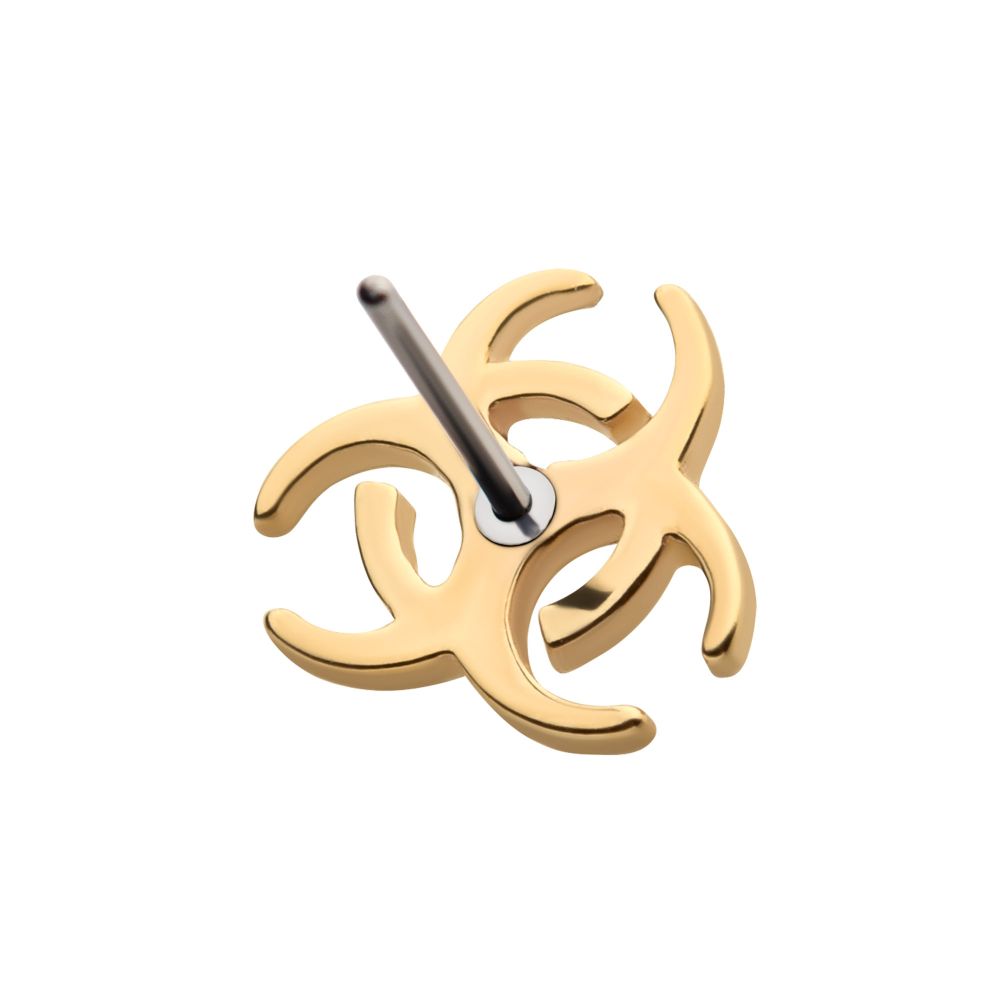 14Kt Yellow Gold Threadless with Biohazard Symbol Top