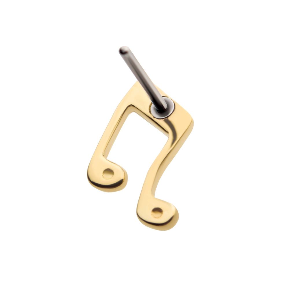 14Kt Yellow Gold Threadless with Music Two Eighth Notes Connected with a Beam Top