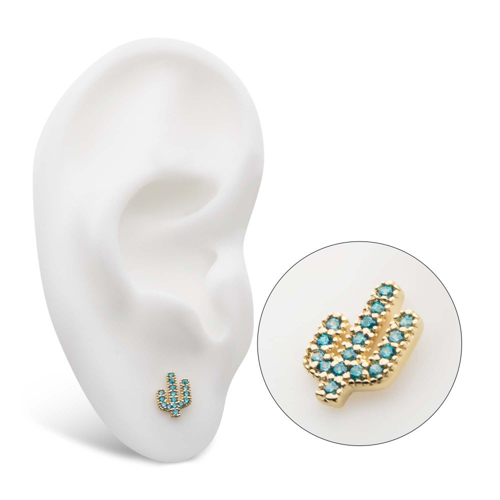 14Kt Yellow Gold Threadless CZ Cactus Top