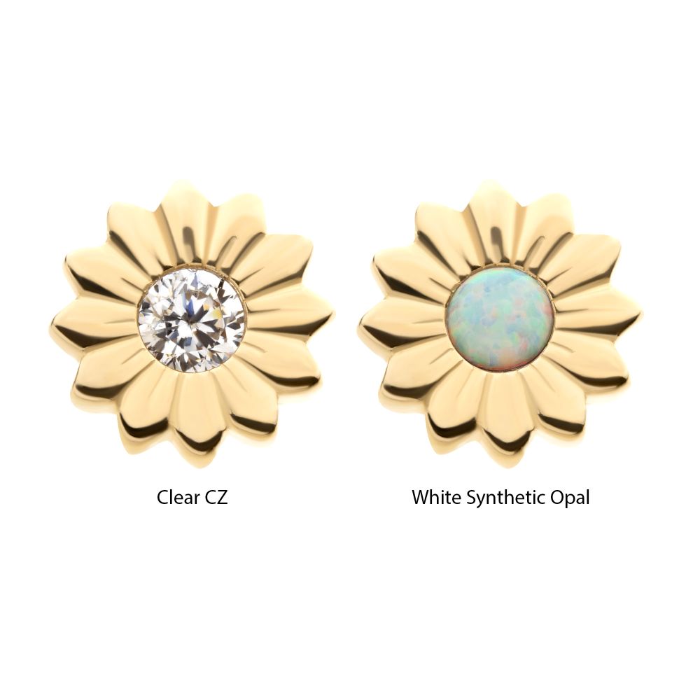 14Kt Yellow Gold Threadless Bezel Set Gem/Opal Sunflower Top
