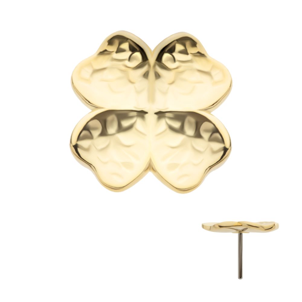14Kt Yellow Gold Threadless Hammered Clover Top