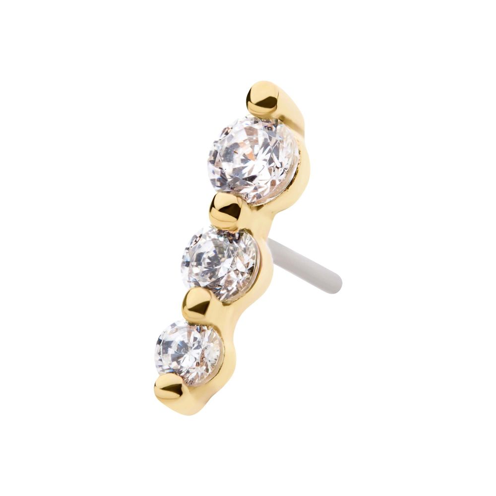 14Kt Yellow Gold Threadless with Prong Set Round CZ 3-Cluster Top