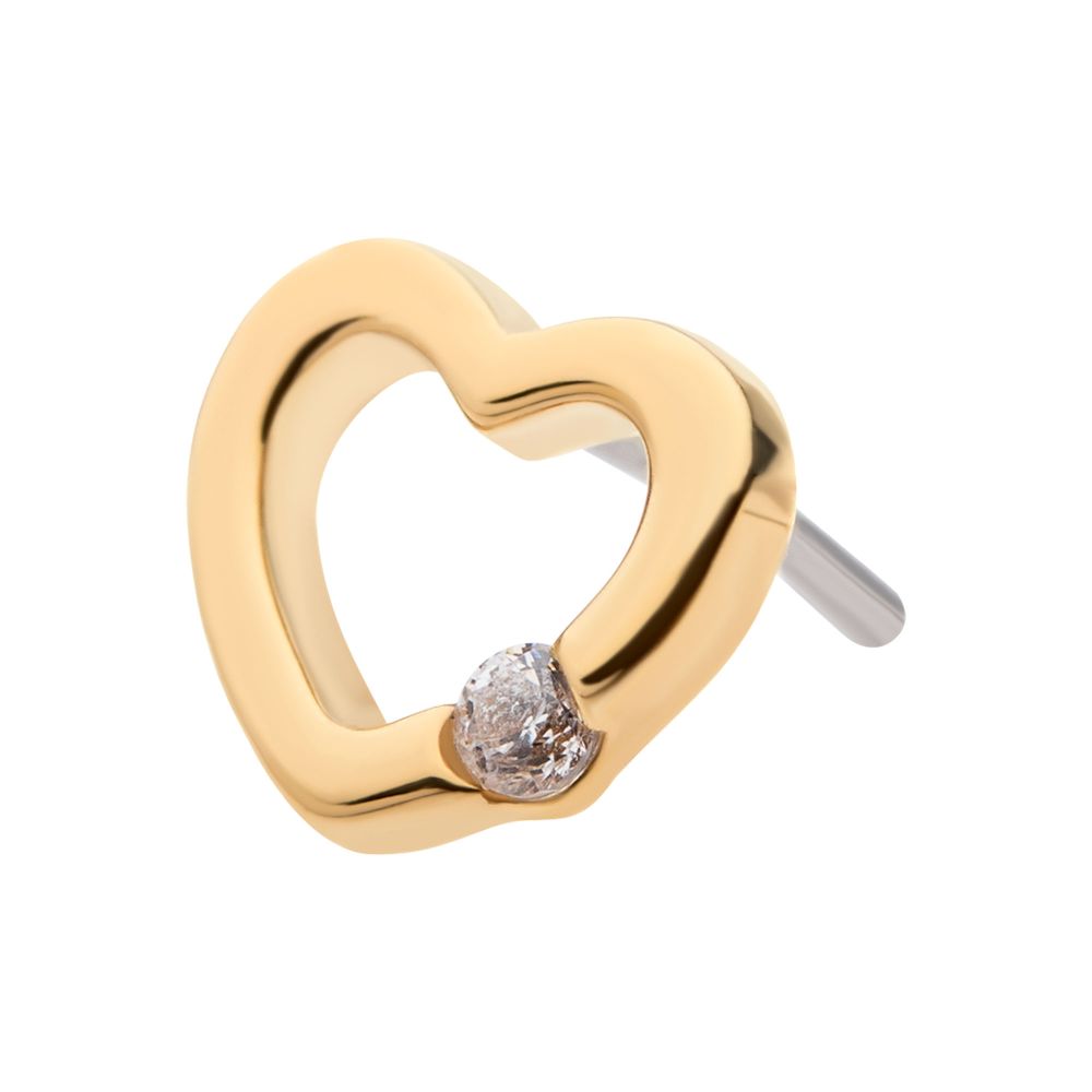 14Kt Yellow Gold Threadless Bezel Set Round Gem Cut Out Heart Top
