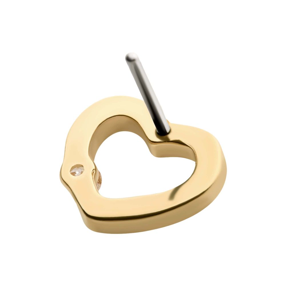 14Kt Yellow Gold Threadless Bezel Set Round Gem Cut Out Heart Top