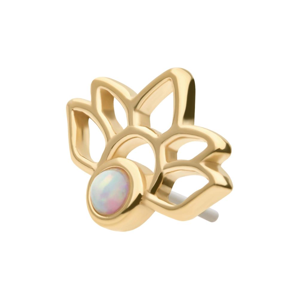 14Kt Yellow Gold Threadless Bezel Set Round Opal Lotus Top