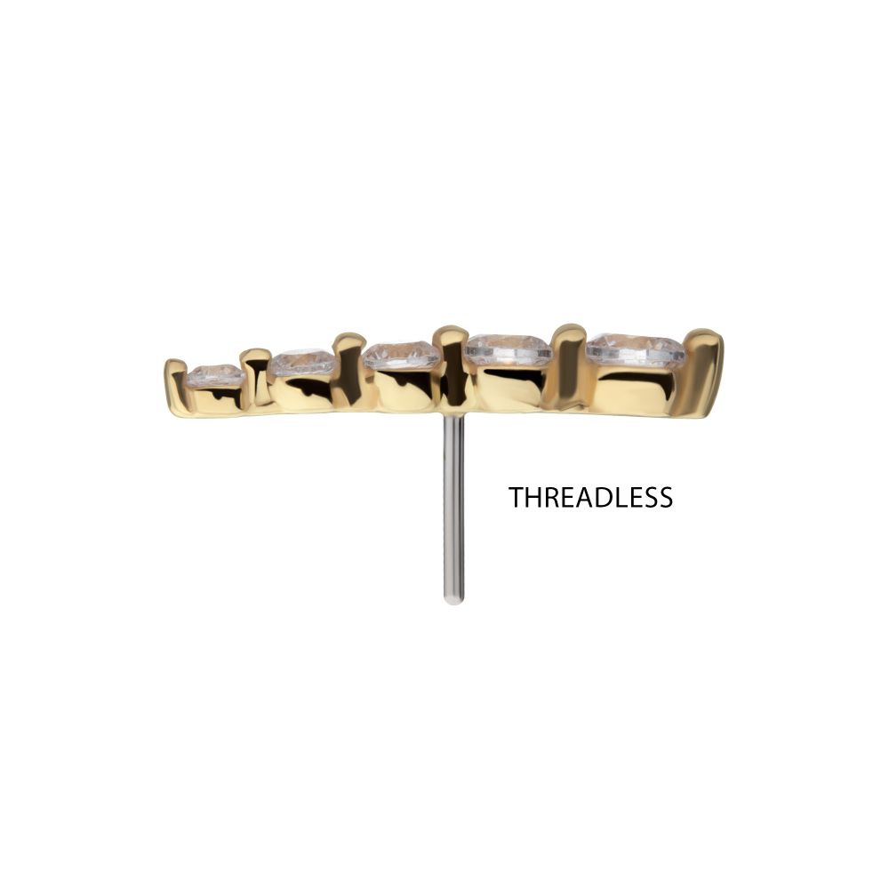 14Kt Yellow Gold Threadless Graduated Prong Set Round Gem 5-Cluster Top