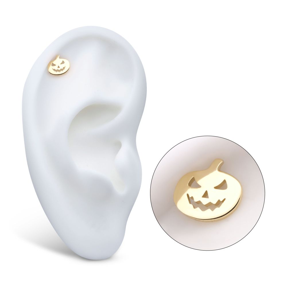 14Kt Yellow Gold Threadless Polished Finish Pumpkin Top