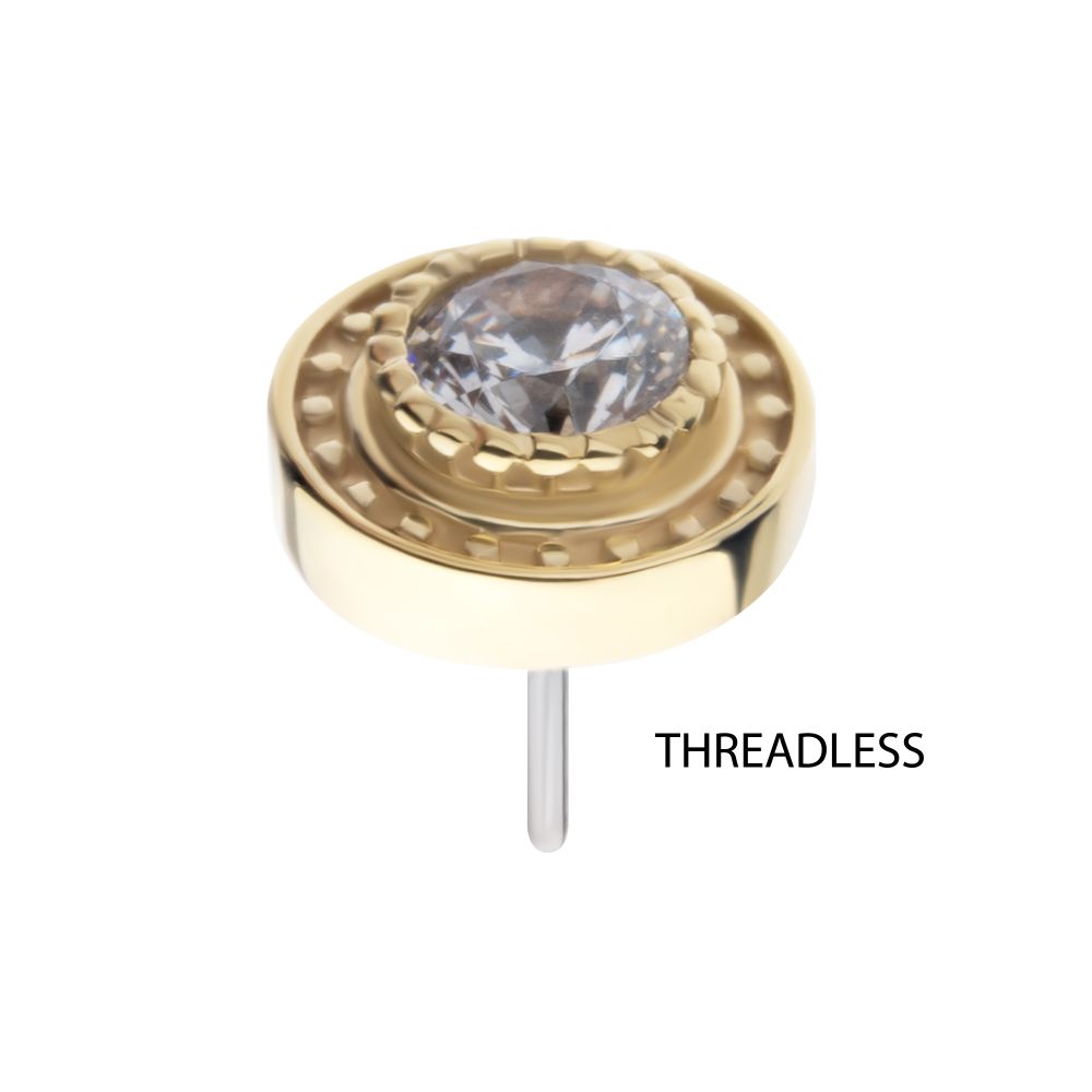 14Kt Yellow Gold Threadless Beaded Edge Bezel Set Gem Top