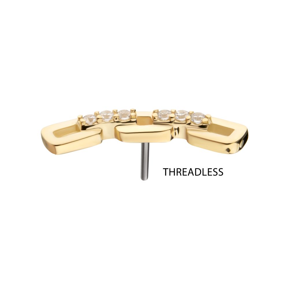 14Kt Yellow Gold Threadless Prong Set Round Gem Curved Chain Link Top
