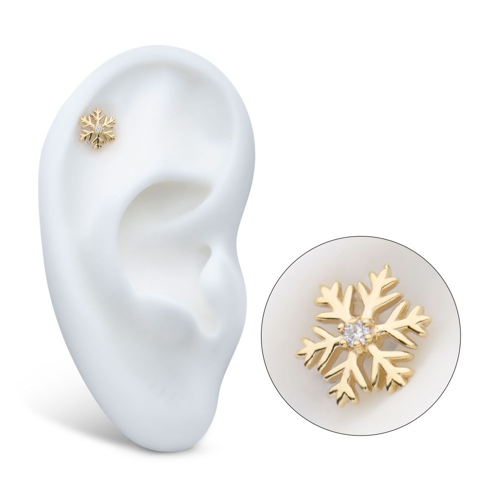 14Kt Gold Threadless 6-Prong Round Gem Snowflake Top