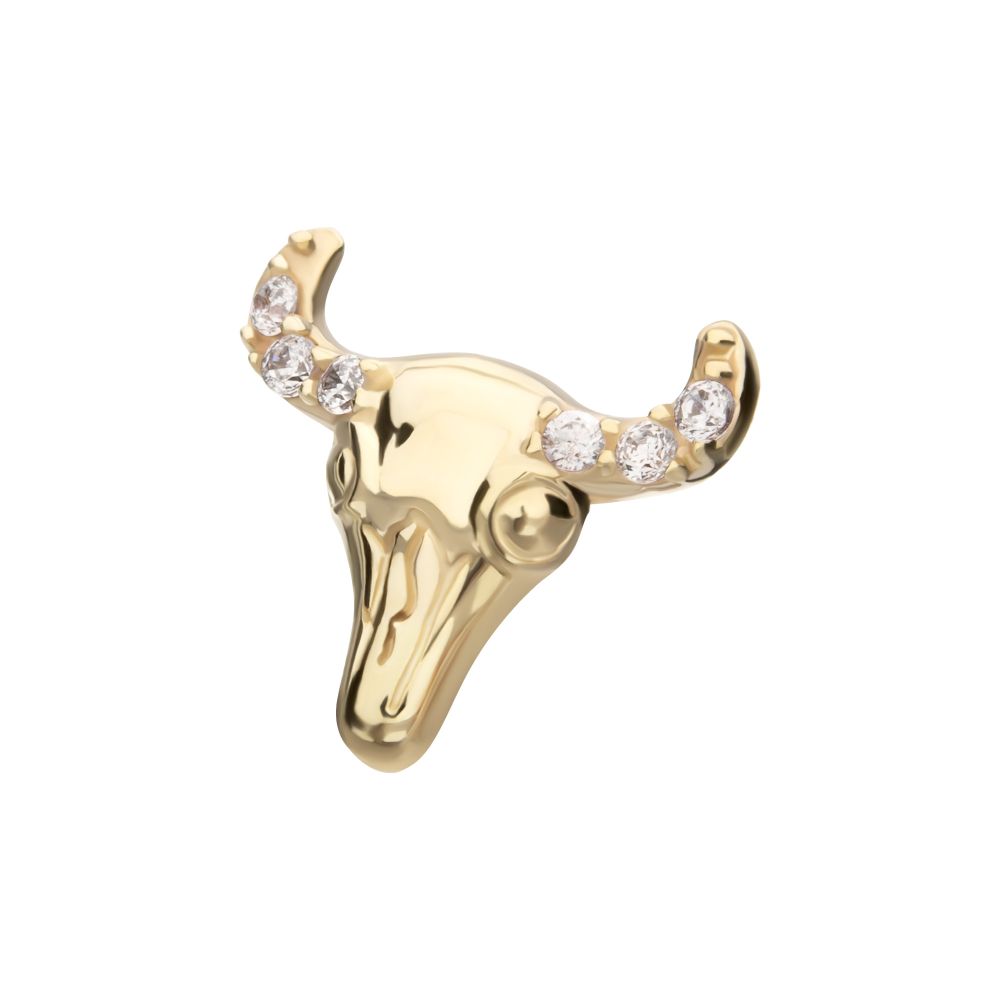 14Kt Yellow Gold Threadless 2D Steer Head Top with Prong Set Gem