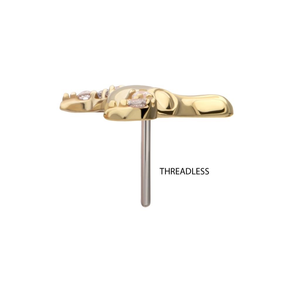 14Kt Yellow Gold Threadless 2D Steer Head Top with Prong Set Gem