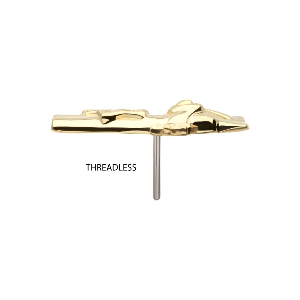 14Kt Yellow Gold Threadless Cowboy Boot Top with Inlayed Pave Gem Star
