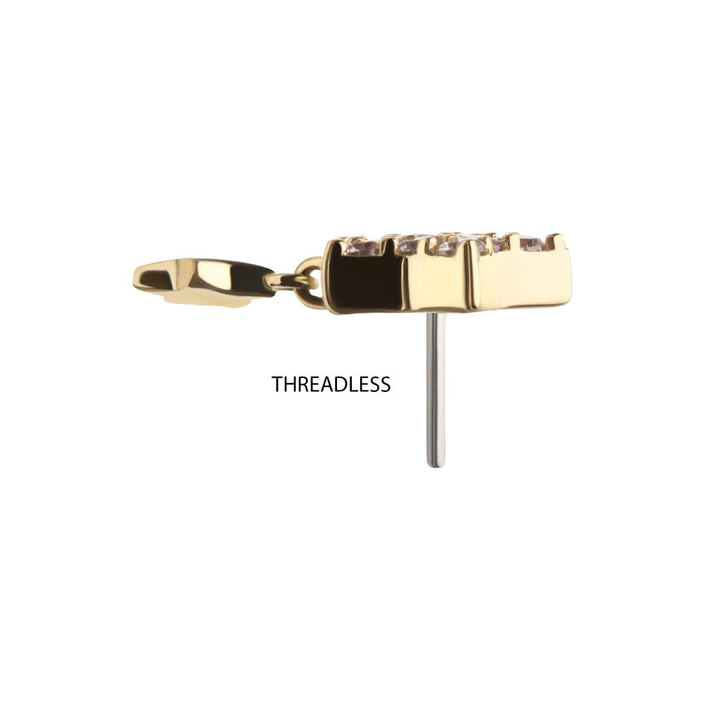 14Kt Yellow Gold Threadless Pave Gem Star Top with Gold Star Dangle