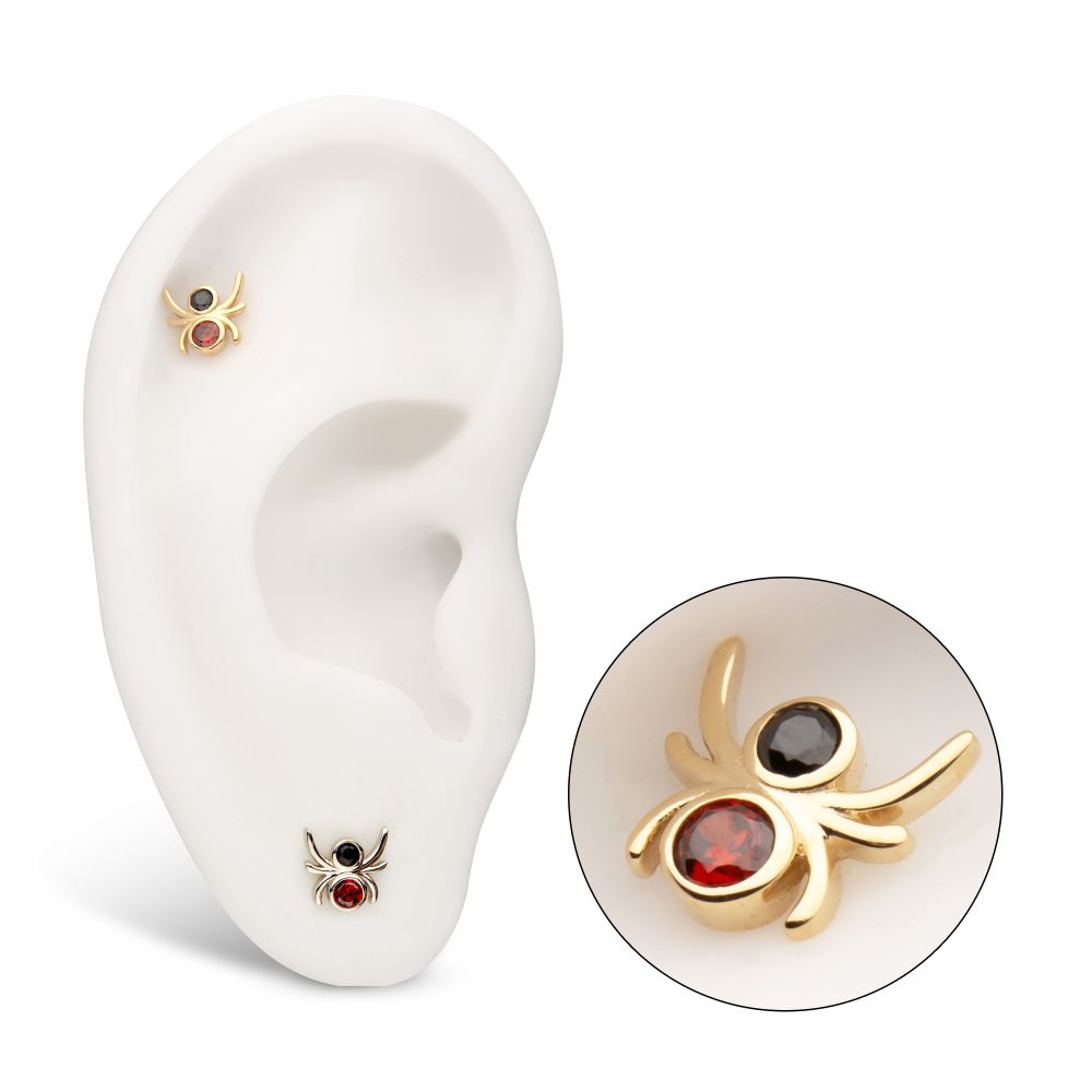 14Kt Gold Threadless Spider Top with Double Bezel Gem