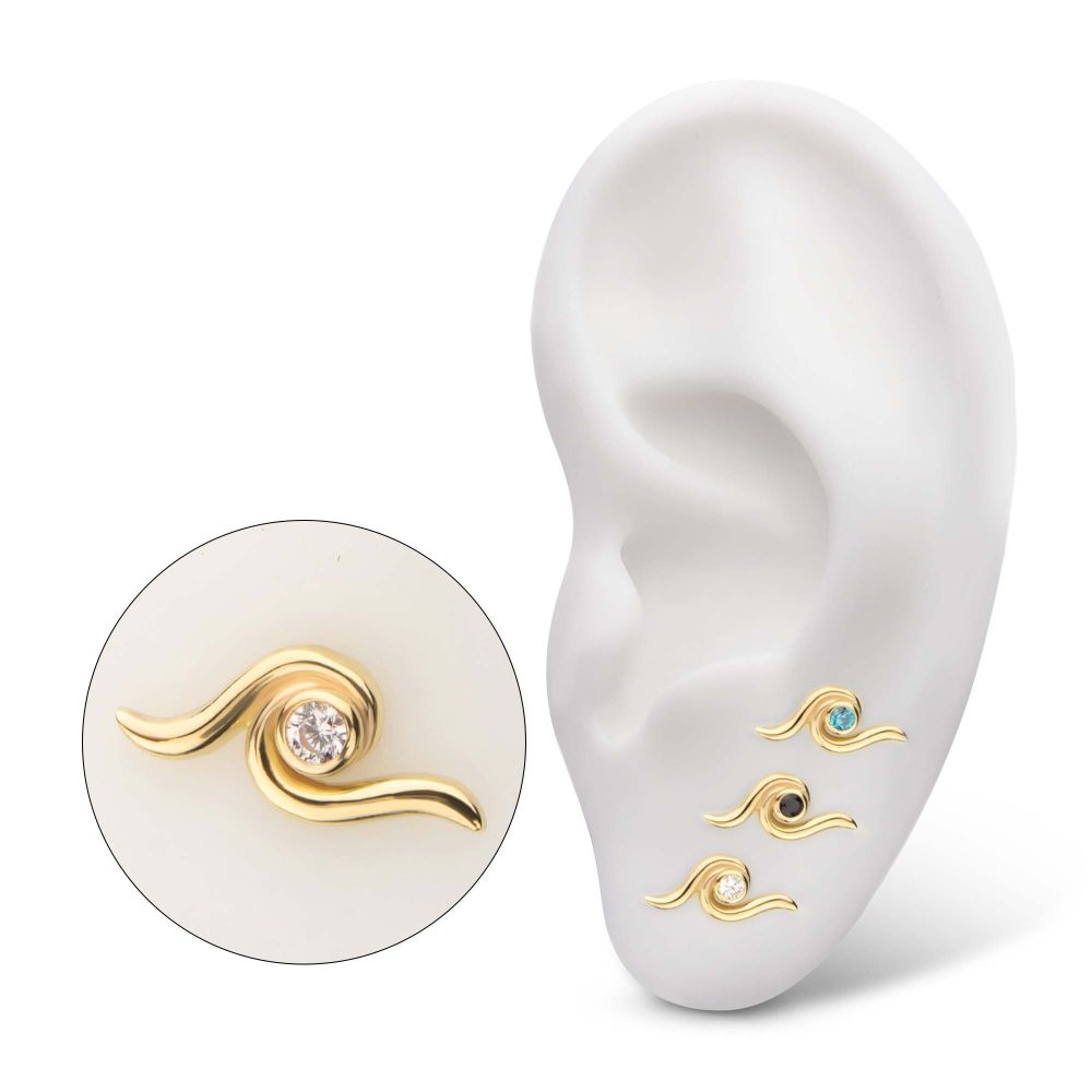 14Kt Yellow Gold Threadless Delicate Waterwave Top with Bezel Gem