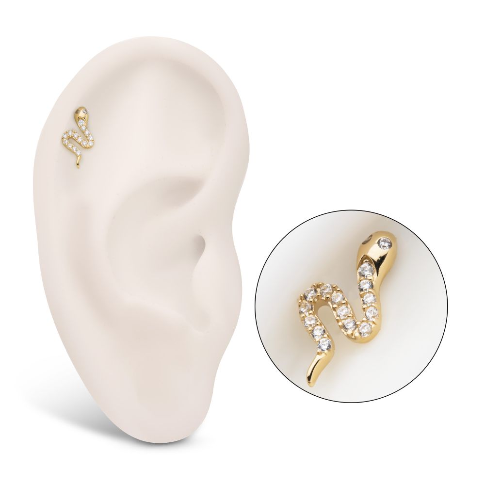 14Kt Yellow Gold Threadless Pave Gem Snake Top