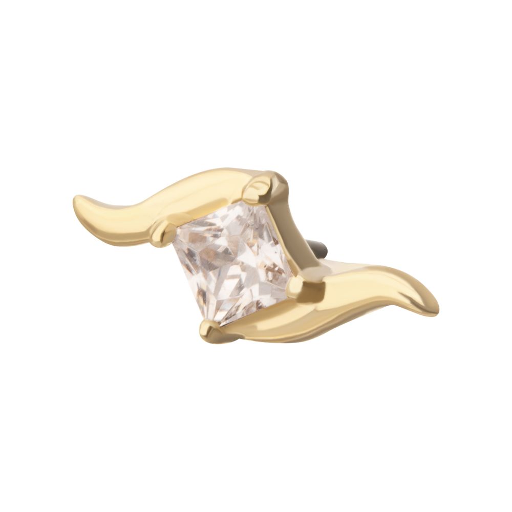 14Kt Yellow Gold Threadless Wave with Prong Set Princess Cut Gem Top