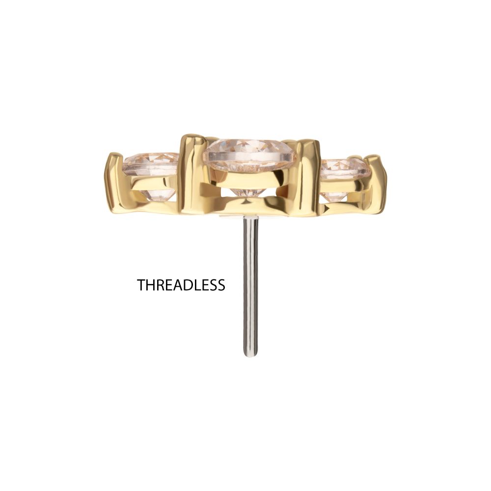 14Kt Yellow Gold Threadless Centered Gem Curved Cluster Top