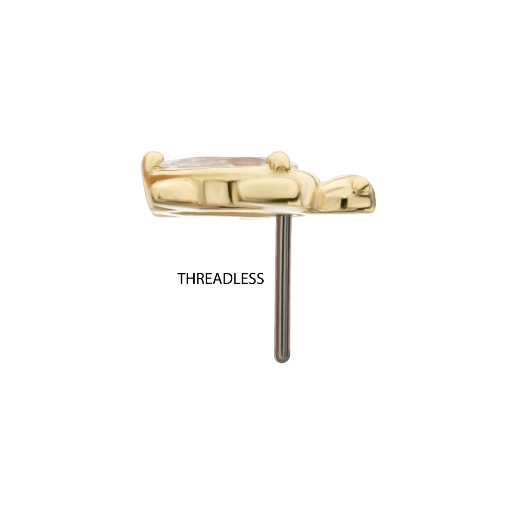 14Kt Yellow Gold Threadless 3-Prong Teardrop Gem Turtle Top