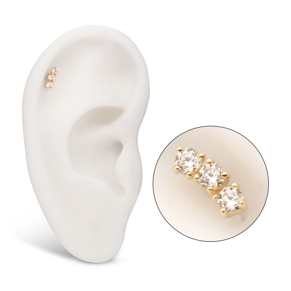 14Kt Gold Threadless Centered Gem Curved Cluster Top