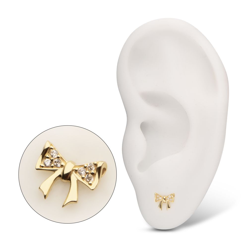 14Kt Yellow Gold Threadless Bow with Pave Gem Top