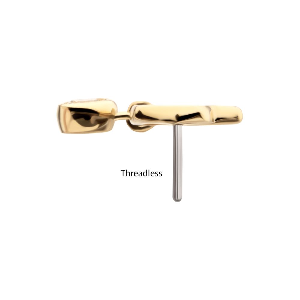 14Kt Yellow Gold Threadless Lotus Flower Top with Bezel Gem Dangle