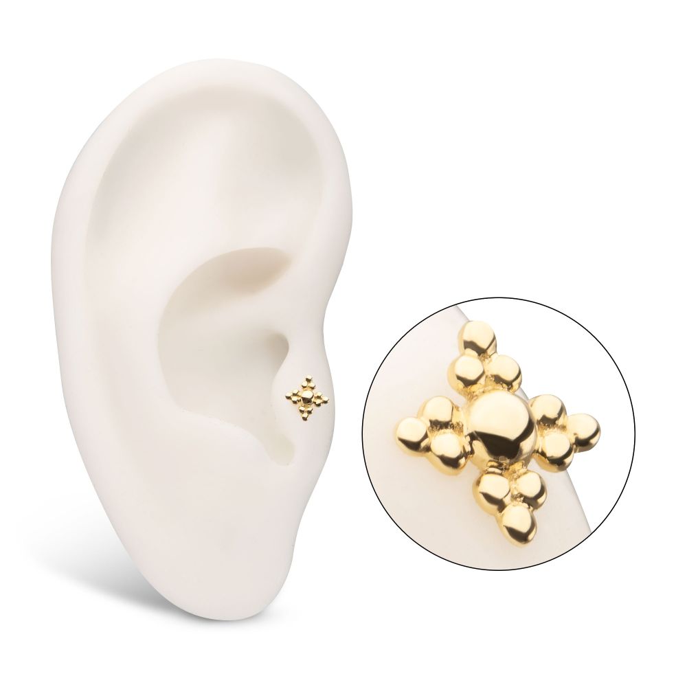 14Kt-Yellow Gold Threadless Tri-bead Flower Top