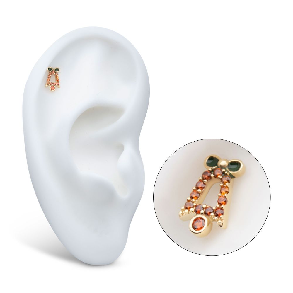 14Kt Yellow Gold Threadless Garnet Gem with Green Enamel Christmas Bell Top
