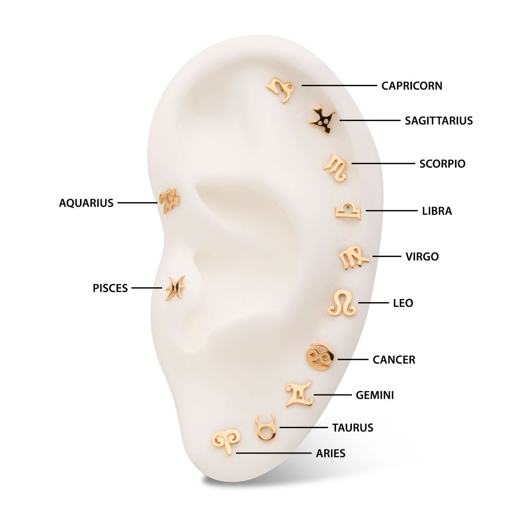 14Kt Yellow Gold Threadless Zodiac Sign Tops