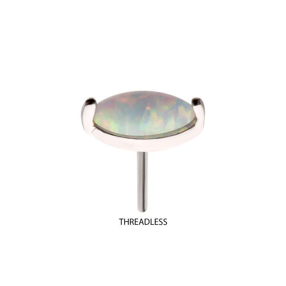 14Kt White Gold Threadless Prong Set Marquise Opal Top