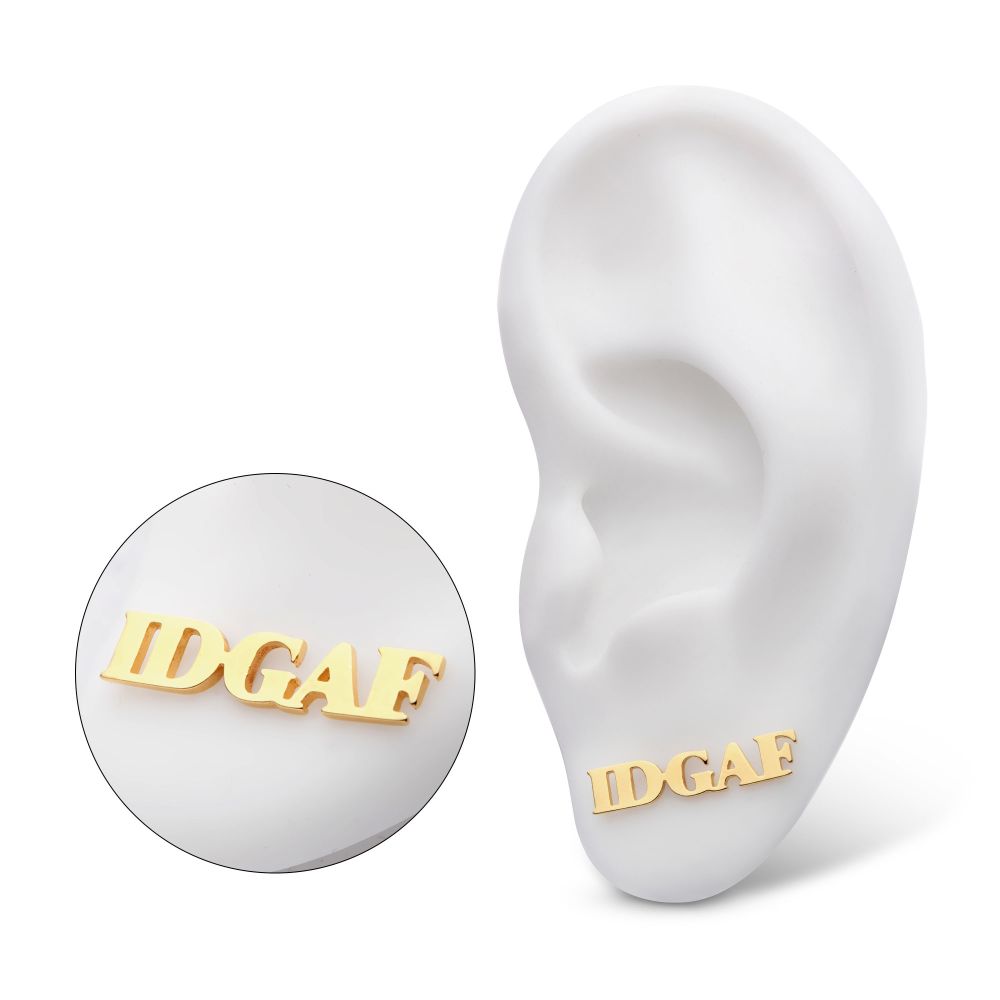 14Kt Yellow Gold Threadless "IDGAF" Word Top