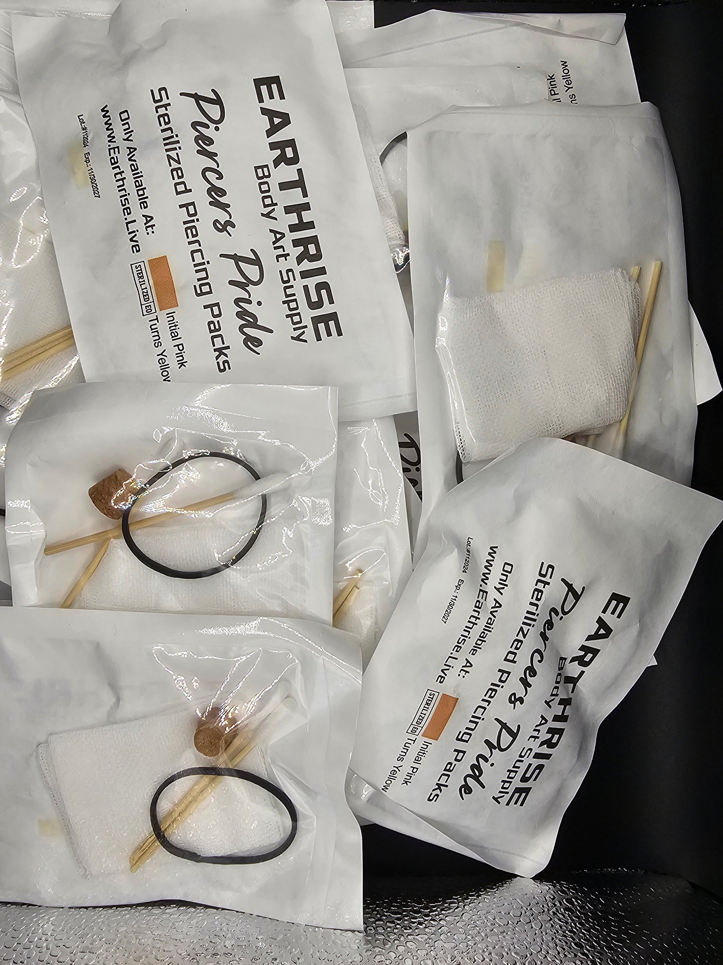 50 CT STERILIZED PIERCING PACK Ver. 2.0 - Cork, Q-Tip, Gauze & Rubber Band