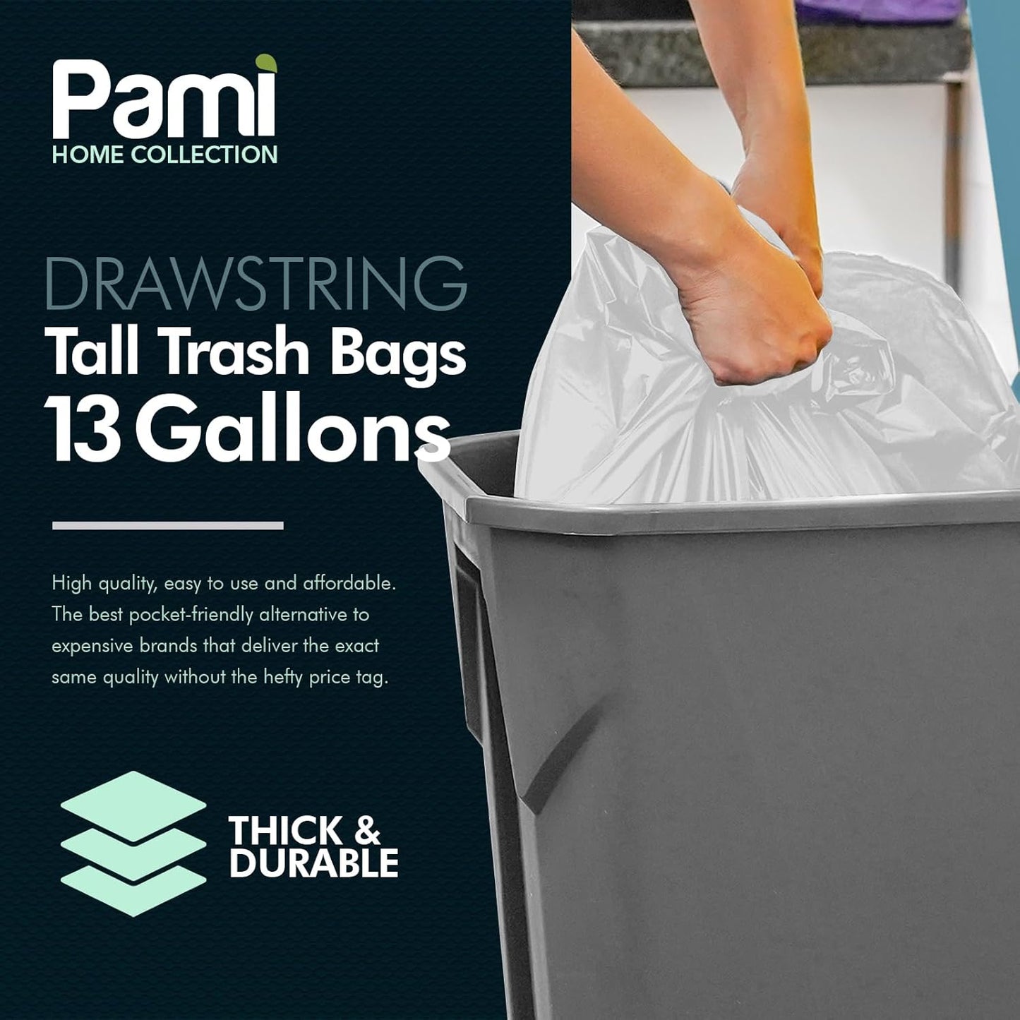 Pami White Kitchen Garbage Bags 13 Gallon, 90 count
