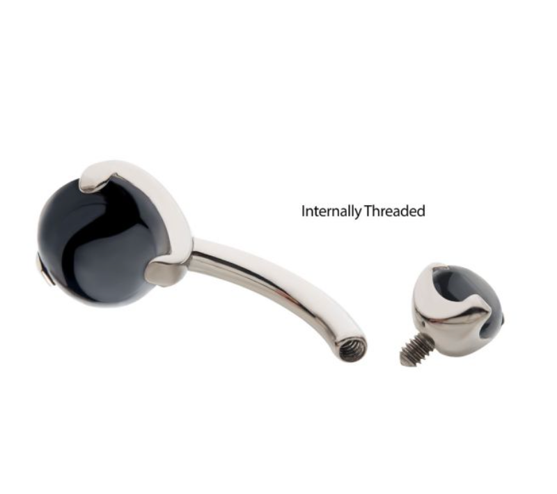 Titanium Internally Threaded with 3 Prong Set Double Stone Fixed Bottom Navel Ring