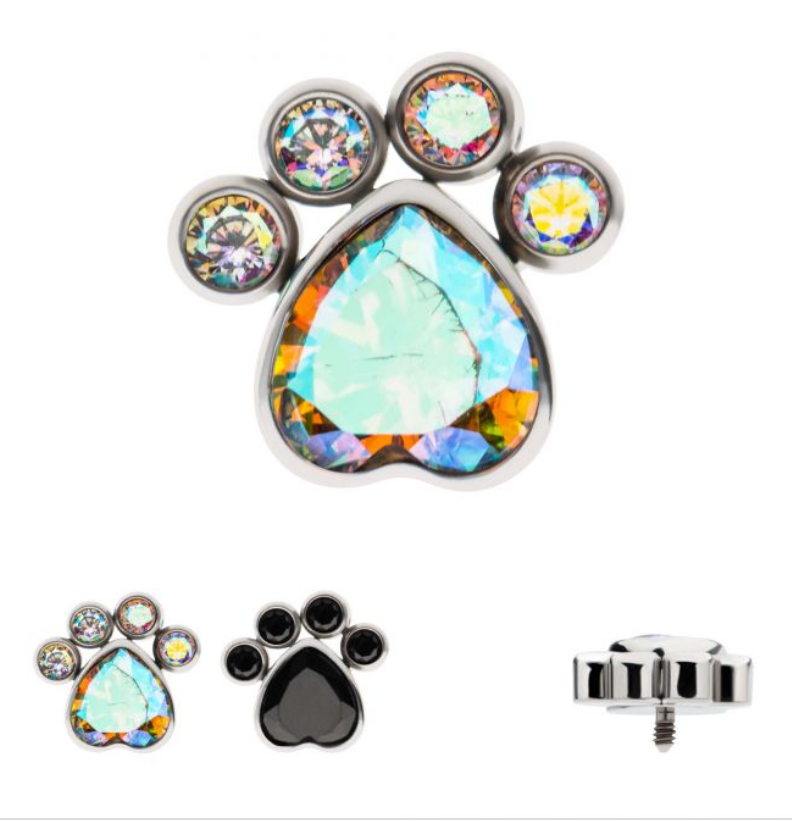 Titanium Internally Threaded Bezel Heart & Round CZ Paw Top