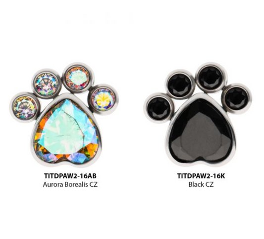Titanium Internally Threaded Bezel Heart & Round CZ Paw Top