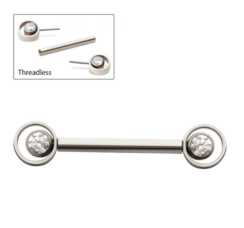 Titanium Threadless Bezel Round CZ Orbit Nipple Barbel
