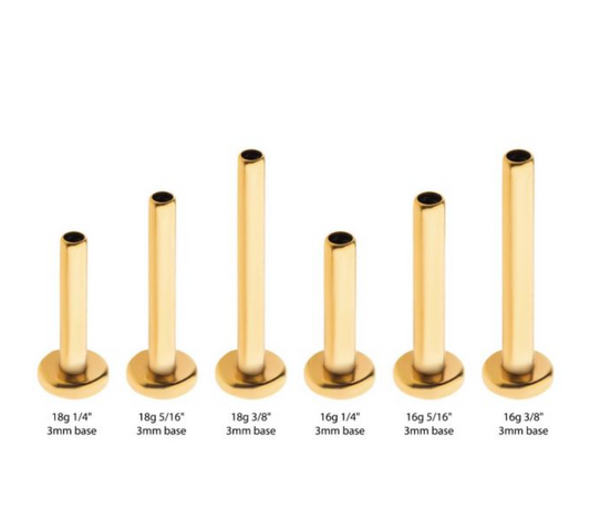 24KT Gold PVD Titanium Internally Threaded Micro Labret Pin with 3mm Base