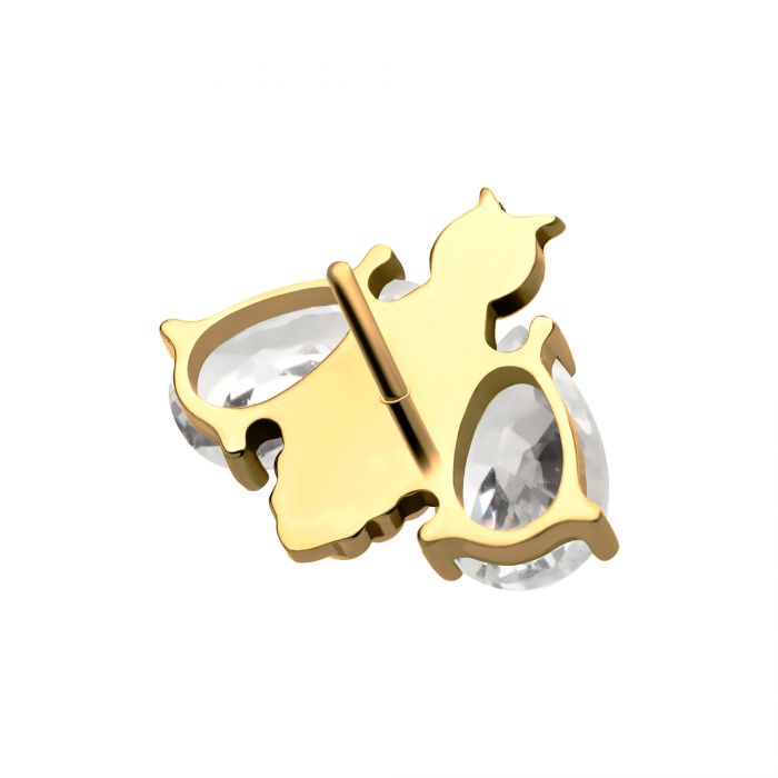 BEE 24Kt Gold PVD Titanium Threadless Bee with Prong Set Teardrop Shape CZ Wings Top