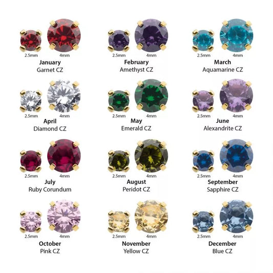 14Kt Gold Threadless with Prong Set Birthstone Top