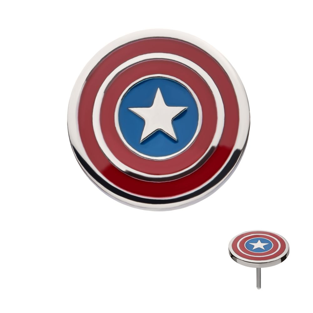 Titanium Threadless Enamel Marvel Captain America Shield Logo Top
