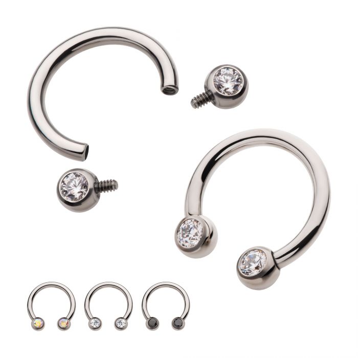 Titanium Internally Threaded with Forward Facing CZ Circular Barbell